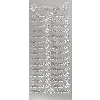 Sølv Tillykke Stickers - 10x23 cm, 1 ark