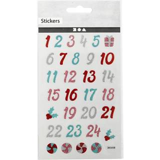 Glitterstickers med kalendertal - 10x16 cm ark