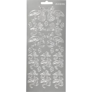 Sølv Stork med Baby Stickers - 10x23 cm Ark