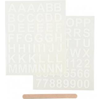 Rub On Stickers: Bogstaver & Tal, Hvid, 2 Ark