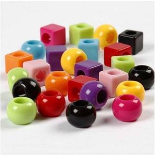 Multifarvede Plastperler 11 mm - 75 g, Ass. Farver