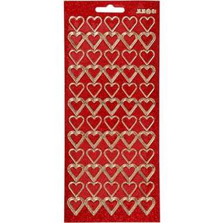Hjerte Stickers med Glitter - 10x23 cm, Guld/Rød