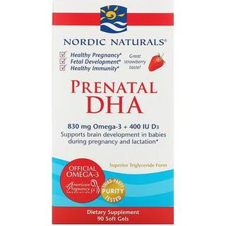 Nordic Naturals - Gravid DHA, 830mg Omega-3 + 400 IU D3 Jordbær - 90 bløde kapsler