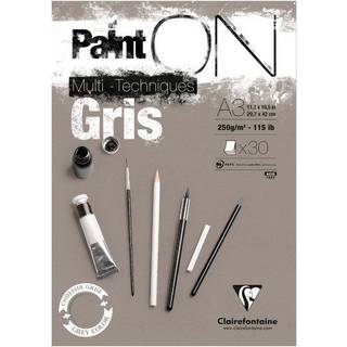 Clairefontaine Paint ON Multi Techniques blok A3 (297×420 mm), 30 grå ark, 250 g/m²