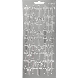 Sølv Kors Stickers - 10x23 cm, 1 ark