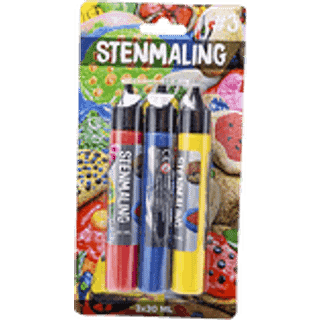 Stenmaling, 3x30 ml, rød-mørkeblå-gul