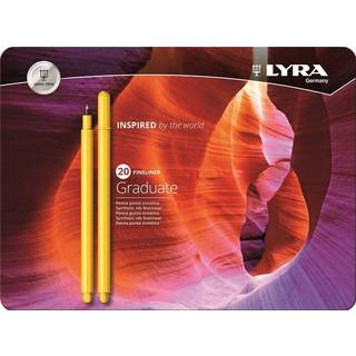 Lyra Graduate Fineliner Tusser, 20 stk Sæt med 20 stk fineliner tusser fra Lyra Graduate. Metaletui med 20 brillante, assorterede farver. Tusserne har en stregbredde på 0,5 mm.