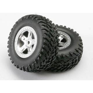 Traxxas - TRX5973 - Tires & wheels, assembled, glued (SCT, satin chrome wheels, (dual profile 2.2" outer 3.0" inner), SCT off-road racing tires, foam
