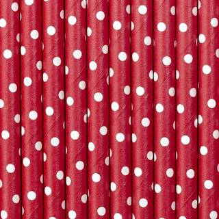 10 stk Papirsugerør Dots rød - hvid