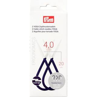 Prym Yoga Snoningspinde 4 mm, 2 stk Innovative, ergonomiske snoningspinde med et kabel, som bøjer frit. Flere praktiske funktioner i en: snoningspind, hjælpepind, maskeholder og maskemarkør. Pinden er 20 cm lang og 4,0 mm bred.