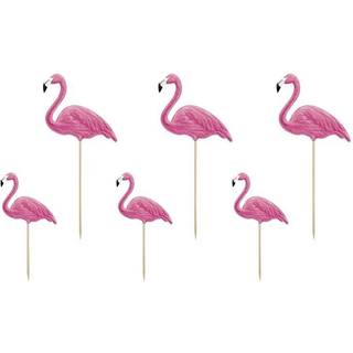 6 stk. "Aloha – Flamingos" cake toppers i pink – farverige detaljer til tropiske festkager