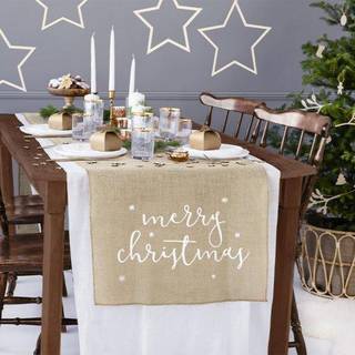 2,5 Meter Merry Christmas jute bordløber 50 cm bred