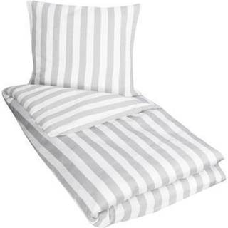 Stribet sengetøj - 140x220 cm - Blødt bomuldssatin - Nordic Stripe - Gråt og hvidt sengesæt