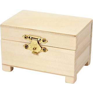 Skattekiste, 6x9x6 cm 1 stk skattekiste i kejsertræ. Skattekisten måler 6x9x6 cm udvendigt.