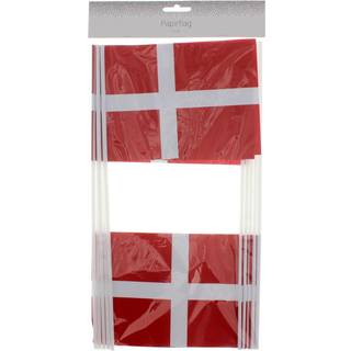 Papirflag på plastpind, Dannebrog, H40 cm, 10 stk.