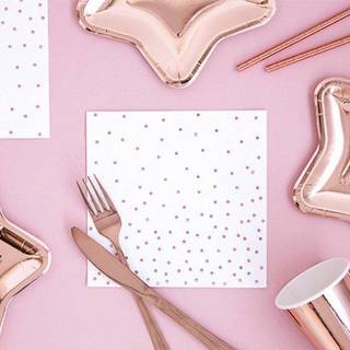 20 stk. Hvide med rose guld prikker frokostservietter