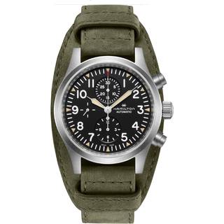 Hamilton Khaki Field Automatic Chronograph Black Dial Green Leather Bund Strap Men's Watch H71706830
