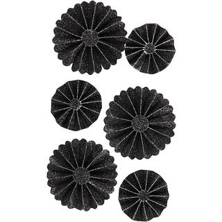 Sort Glitter Rosetter 35+50 mm - 6 stk. Pakke