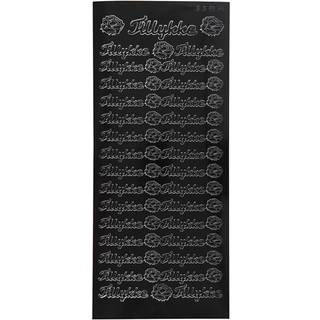 Elegant Tillykke Stickers - 10x23 cm, Sort Ark