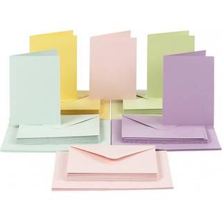 Kort og kuverter, kort str. 10,5x15 cm, kuvert str. 11,5x16,5 cm, 110+220 g, pastelfarver, 50sæt/ 1 pk.