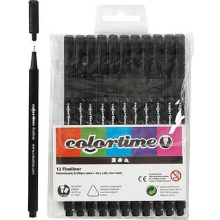 Colortime Fineliner Tusch Sort 12 stk. - 0,6-0,7 mm