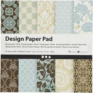 Designpapir blok 15,2x15,2 cm - 50 ark, lyseblå & brun