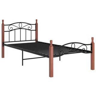 Sengeramme Metal Og Massivt Egetræ Sort - Lysebrun / 100 x 200 cm