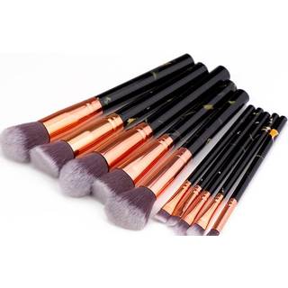 10-pakke professionelle & skånsomme makeupbørster - flot design i marmor & roséguld