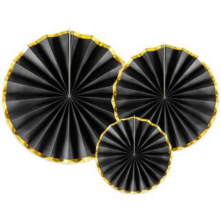 3 stk. Rosetter Sort med Guld Kant 20-40 cm – Tilføj elegance til enhver fest