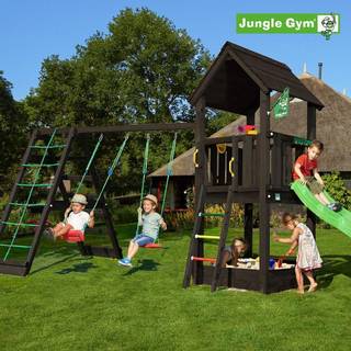 Jungle Gym Club legetårn, komplet inkl. 2-Swing Module 220 ekskl. rutsjebane, grundmalet sort