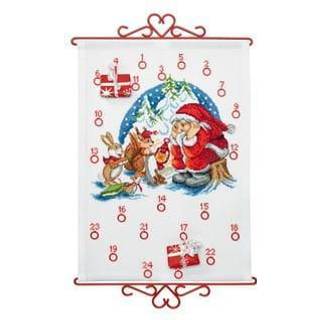 Broderikit Julemand får gaver 32 x 44 cm Kreativt broderisæt til julen. Dimensioner: 32x44 cm. Inkluderet 25 DMC Mouliné farver. Broderi på hvid Aida 357/00 stof. Festligt julemand design.