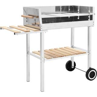 kulgrill med hjul og 2 hylder XXL rustfrit stål