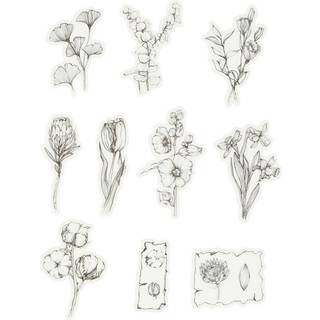 Washi Stickers - Sort/Hvide Blomster, 30 stk.