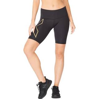 2XU Women's Light Speed Mid-Rise Compression Shorts Black/Gold, Black/Gold Reflective, XS