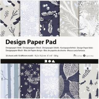 Designpapir i blok Mønstret papir med enkeltdesign i limet blok. Blokken indeholder 50 ark på 15,2x15,2 cm.