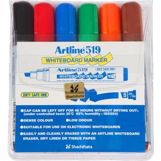 Artline sæt med whiteboardpenne, skrå spids, 6 farver