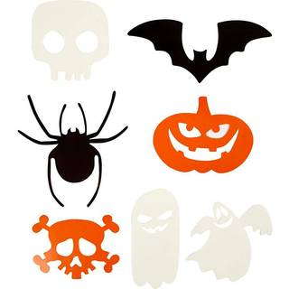 Halloween figurer, 5-10 cm, 180 g, 50 stk Indeholder 50 stk assorterede figurer Farver: sort, hvid og orange Tykkelse: 180 gram.