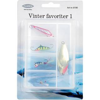 Agn til isfiskeri Fladen Fishing Vinter Favoritter 1, æske med balancestænger, mormyska &amp; rødingsblink