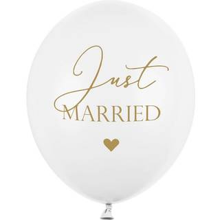 6 stk. Balloner Just Married pastel hvid guldtryk – Elegante 30 cm bryllupsdekorationer