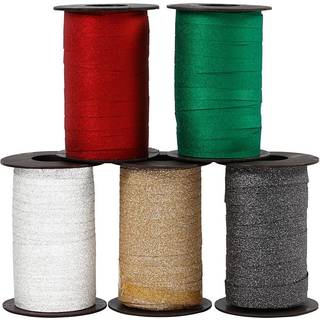 Glitrende gavebånd 10 mm - 5 ruller assorterede farver