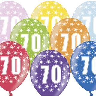 6 stk. Metallic Latex Balloner 70 År Mix Farver – Festlig Dekoration til Fødselsdag