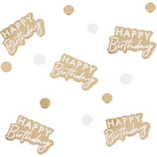 Happy Birthday konfetti i guld og hvid - 13 g