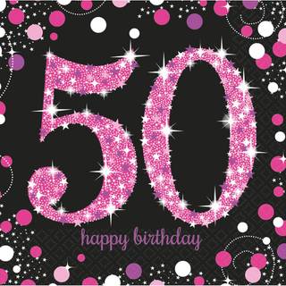 50 års fødselsdag servietter 16 stk. - Pink