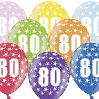 6 stk. Metallic Fødselsdagsballoner Mix Farver 80 år – Festlig Helium Dekoration