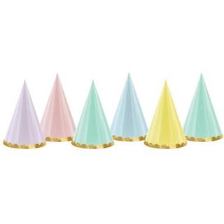 6 stk. Yummy festhatte, mixfarver med guldprint, 16 cm, perfekt til enhver festlig lejlighed