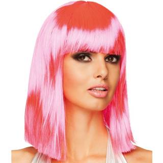 Paryk med pandehår, neon-pink