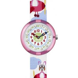Flik Flak Hopp on a Plane Kids' Girls Green Textile Strap Pink Plastic Case Dog Watch FBNP104 32mm