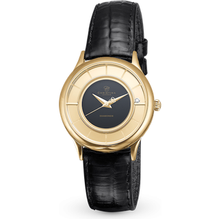 Christina collect guldtone armbåndsur, sort urskive med 1 diamant, sort rem