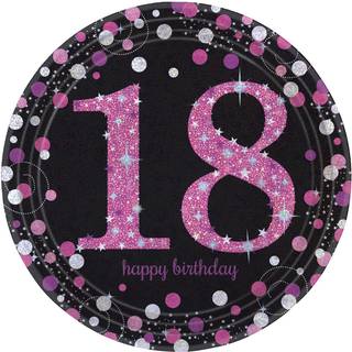 18 års fødselsdag paptallerkner 8 stk. - Pink