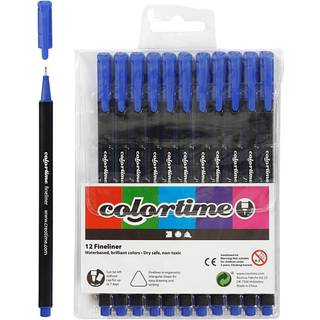 Colortime Fineliner Tusch Mørk Blå, 12 stk.